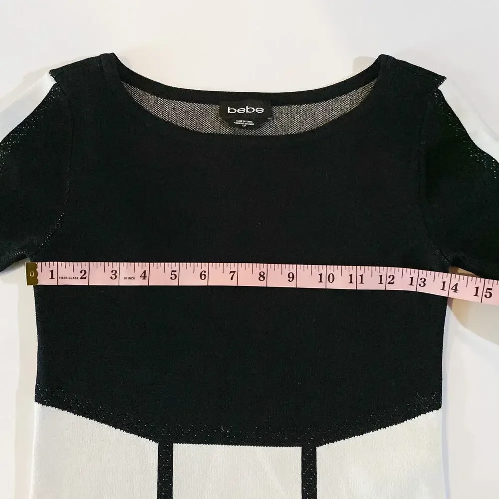 bebe Black White Colorblock Long Sleeve Crop Top Small
